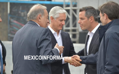 Carlos Slim, (espaldas) Alfredo del Mazo y Alejandro Murat, gobernadores Edomex y Oaxaca