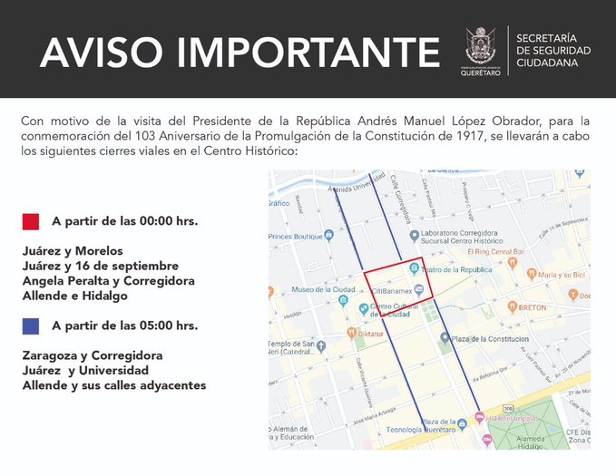Tome precacución.Cierres viales por visita de AMLO a Querétaro