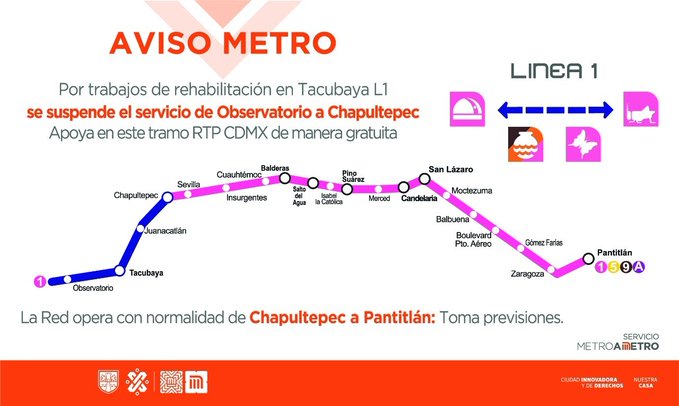 Tome  precaución, sin servicio el metro de Chapultepec a Pantitlán.