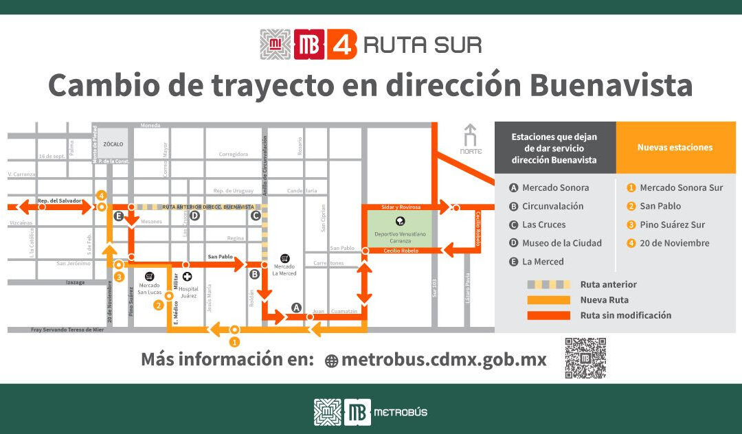 Modifica Metrobús ruta sur de línea 4 para agilizar traslados